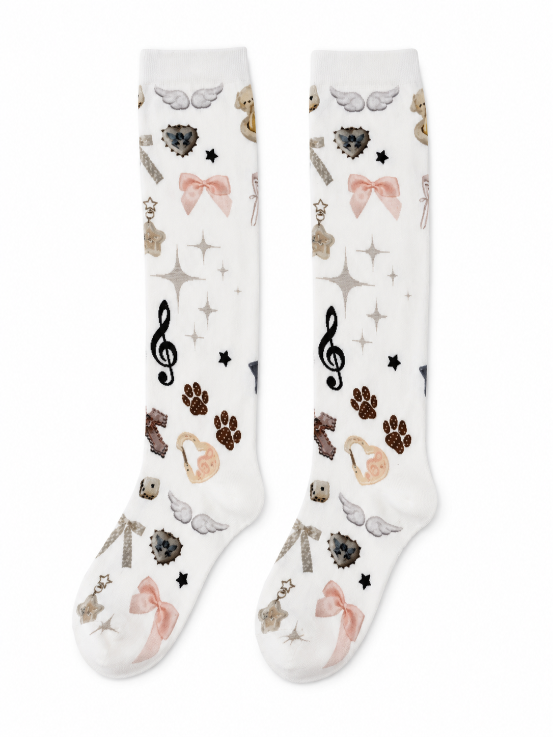 Pink Bow & Paw Print Knee-High Socks