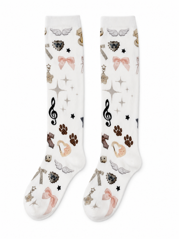 Pink Bow & Paw Print Knee-High Socks
