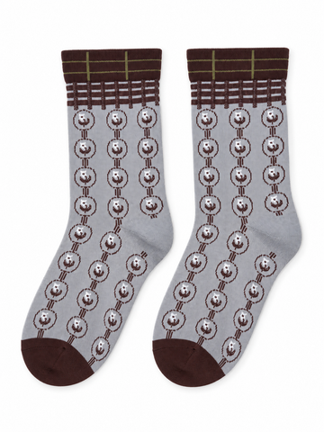 Grey & Brown Floral Medallion Socks
