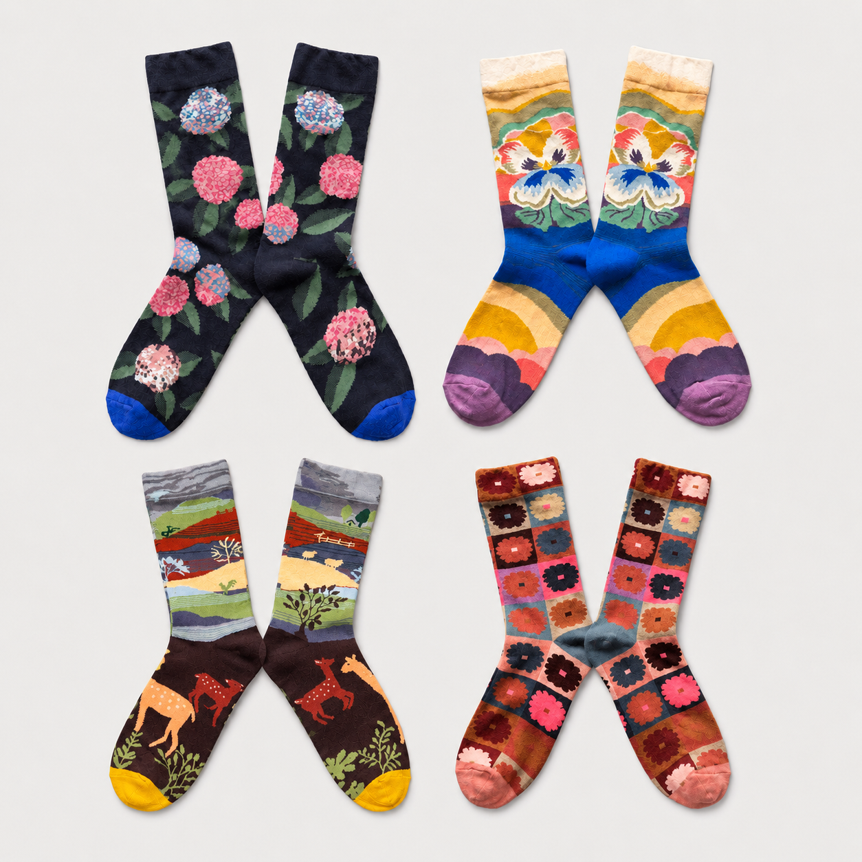 Artistic Floral & Countryside Women’s Crew Socks – Colorful Patterned Everyday Socks