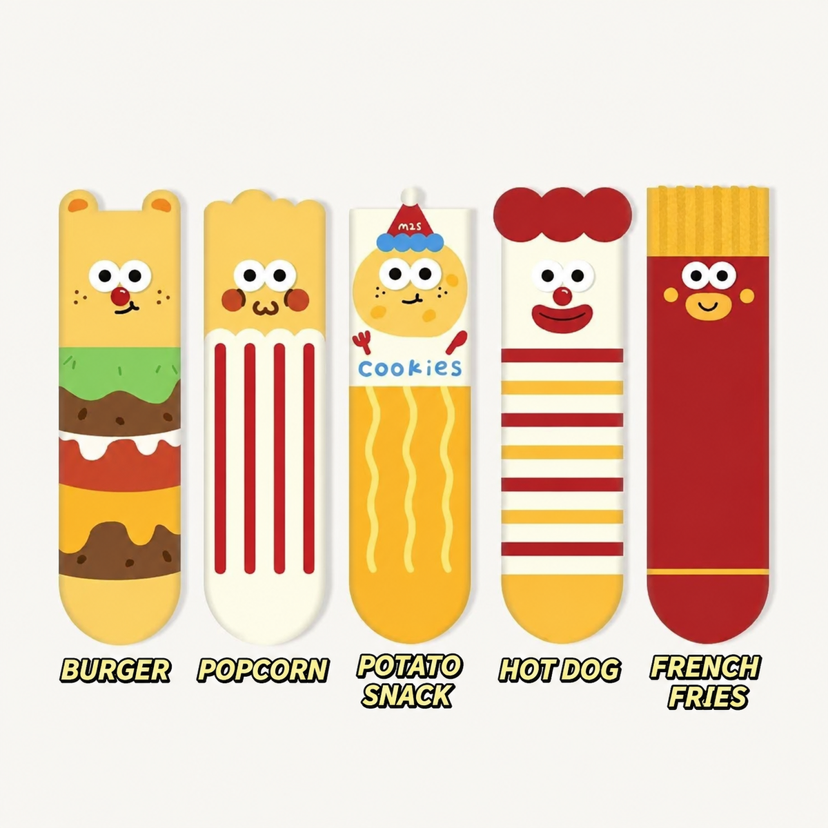 Cute Fast Food Cartoon Crew Socks – Fun Snack Pattern Cotton Socks