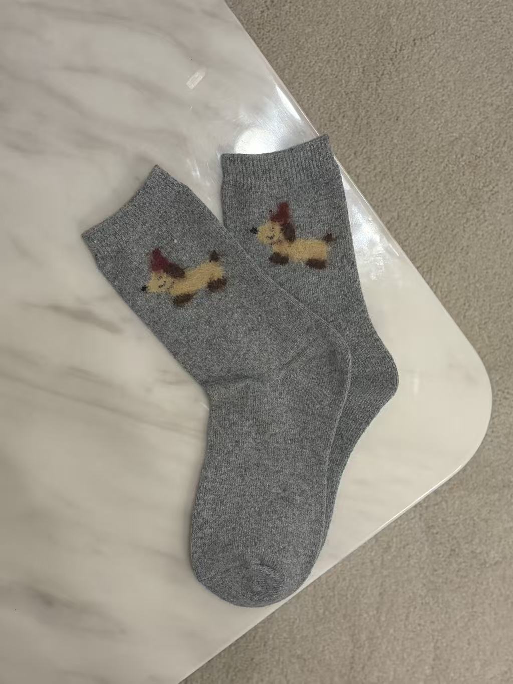 Wool-Blend Fuzzy Animal Motif Crew Socks