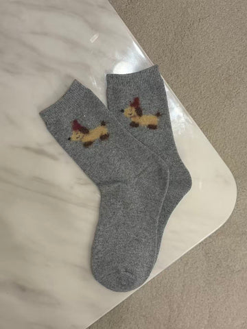 Wool-Blend Fuzzy Animal Motif Crew Socks
