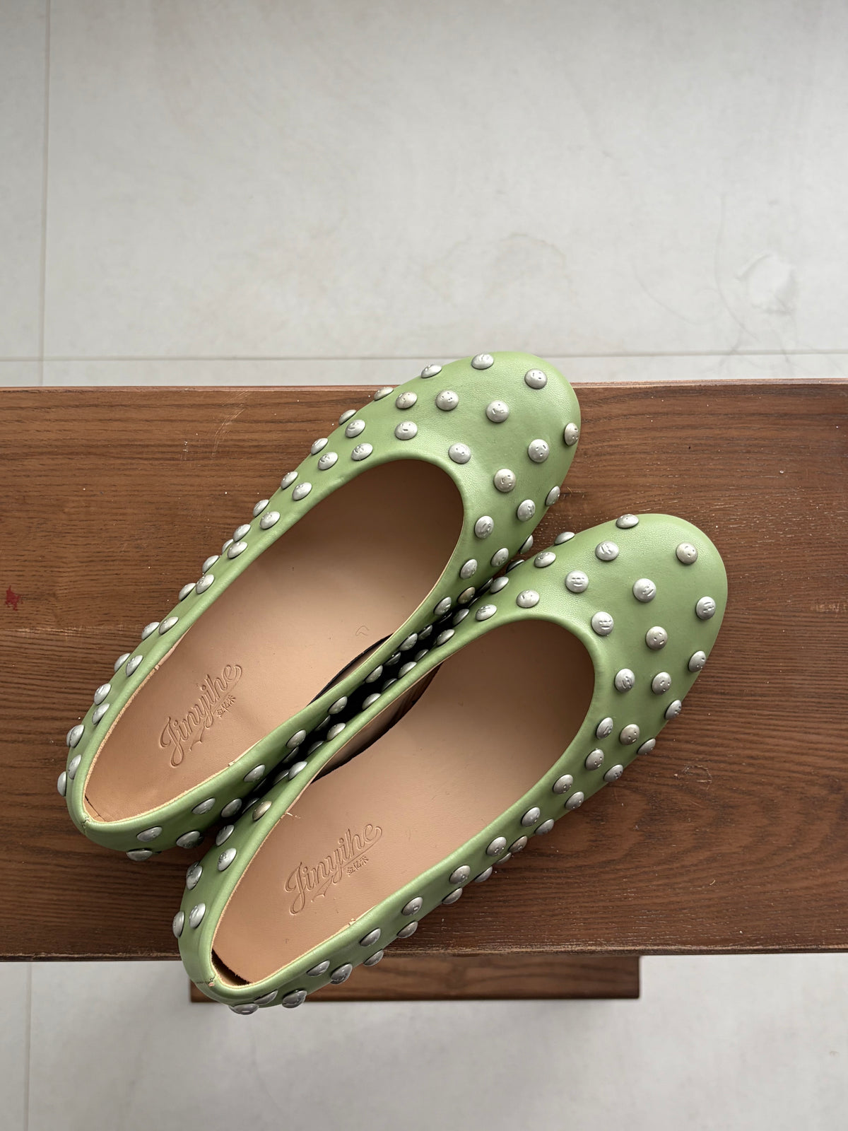 Pistachio Green Studded Ballet Flats