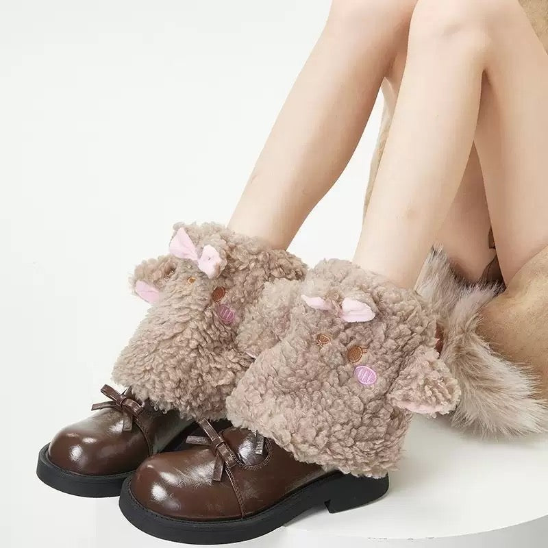 Fluffy Bow Kitty Socks