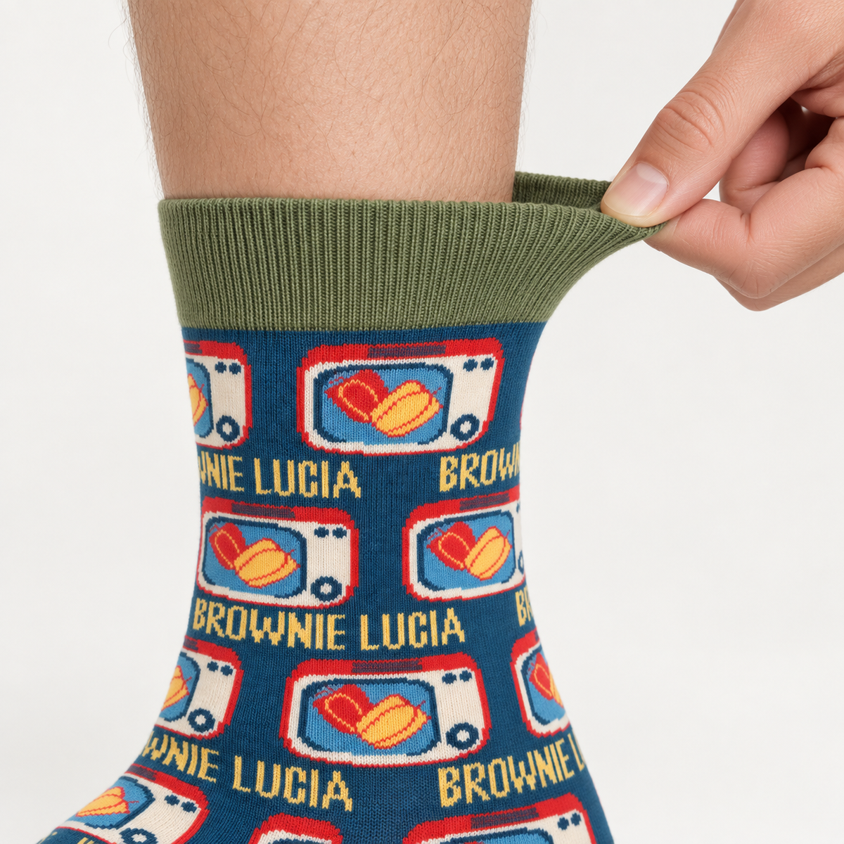Women’s Vintage TV Print Crew Socks – Retro Blue & Green Cotton Socks