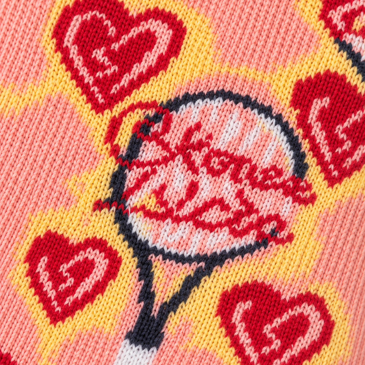 Women’s Retro Heart Print Crew Socks – Pink Graphic Mid-Calf Socks