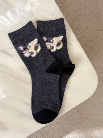 Wool-Blend Fuzzy Animal Motif Crew Socks