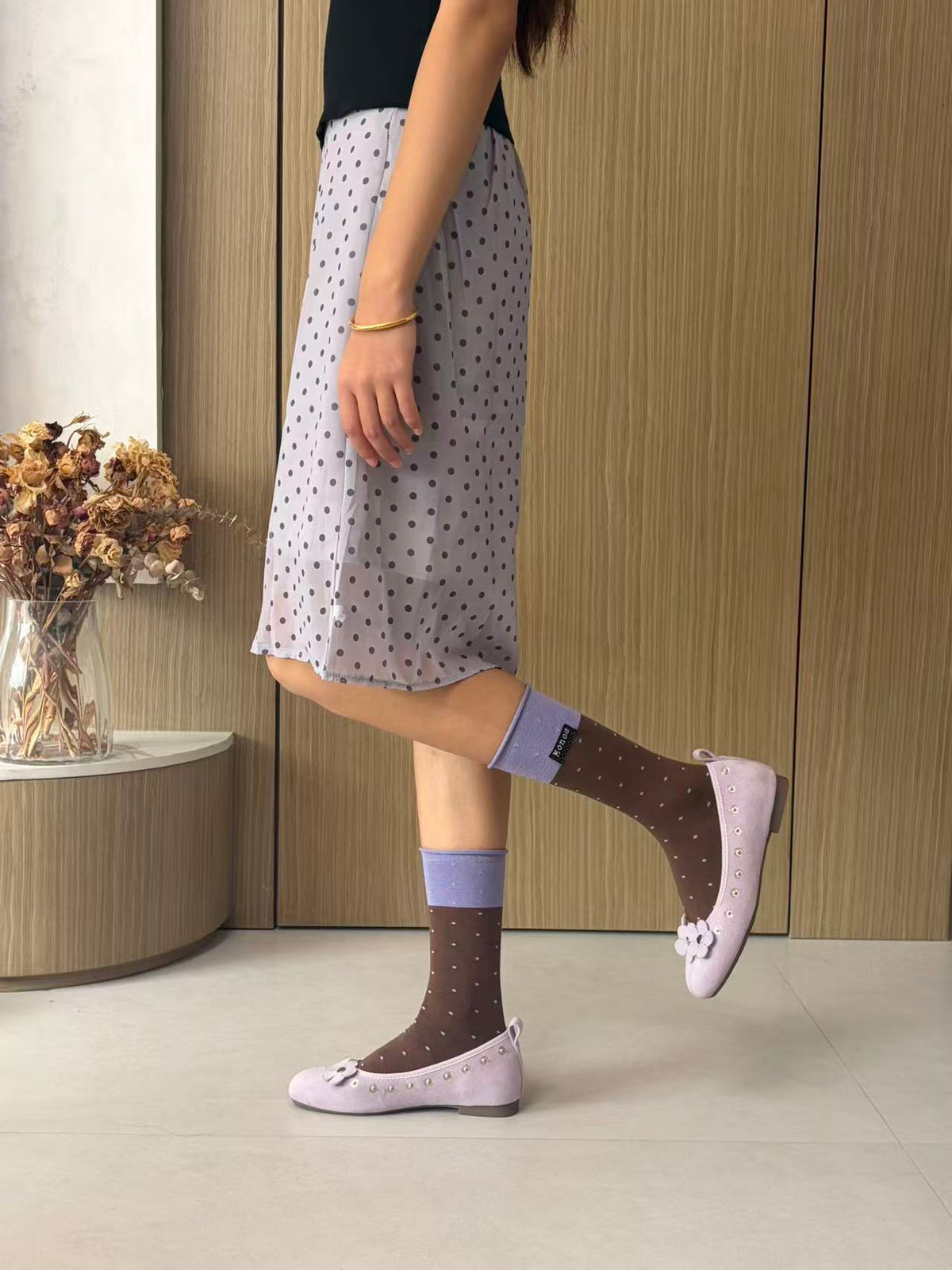 Brown & Lilac Polka Dot Socks