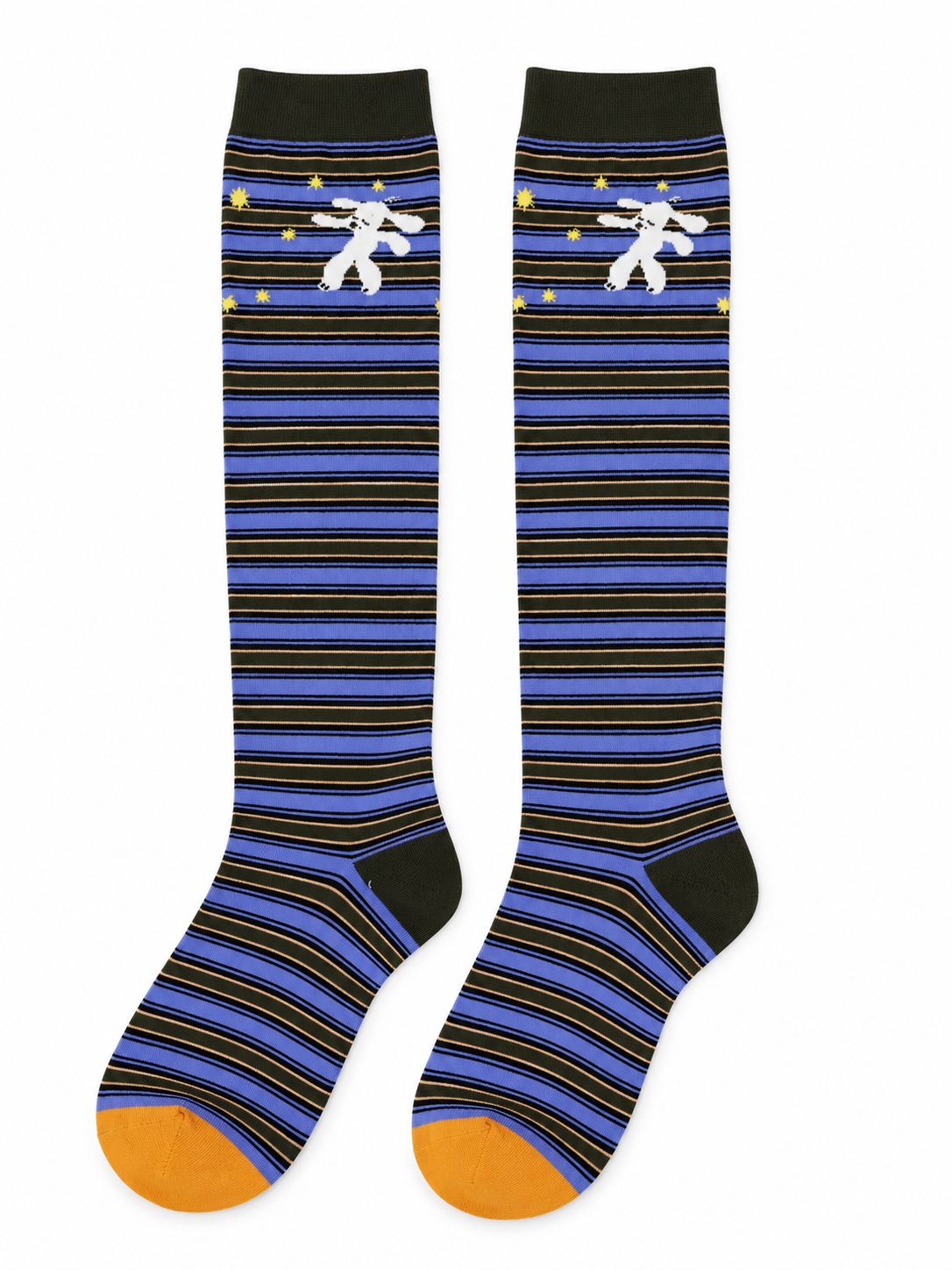 Blue Striped Poodle Knee-High Socks