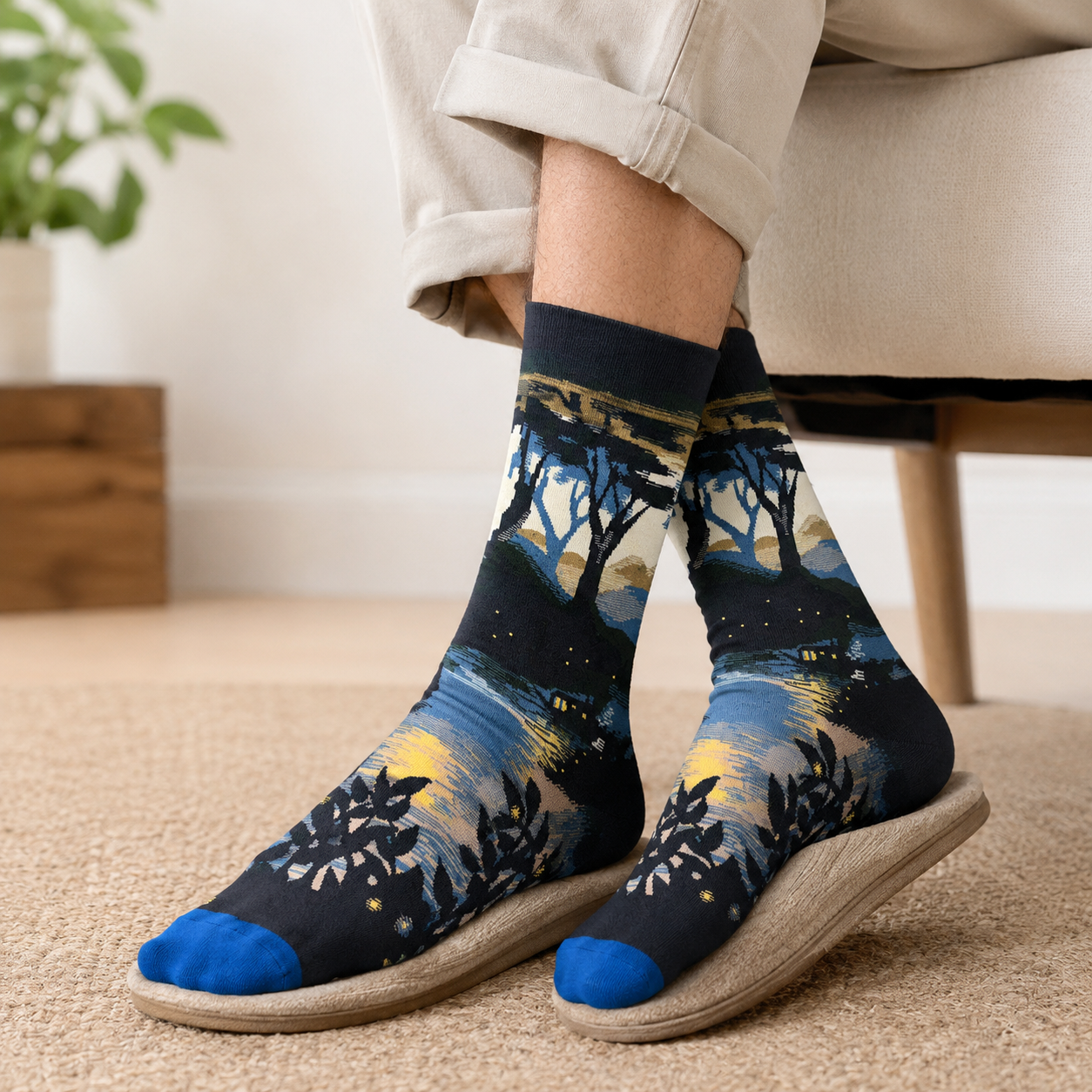 Artistic Floral & Landscape Crew Socks – 6 Unique Patterned Styles