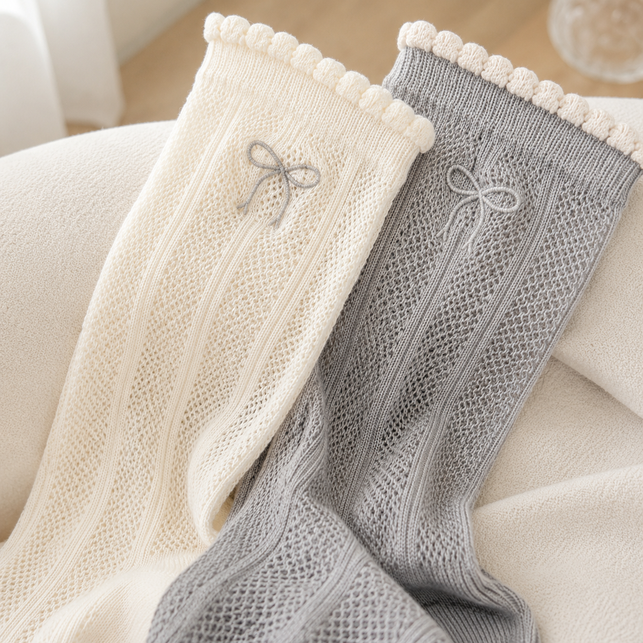 Cute Bow Ruffle Crew Socks for Women