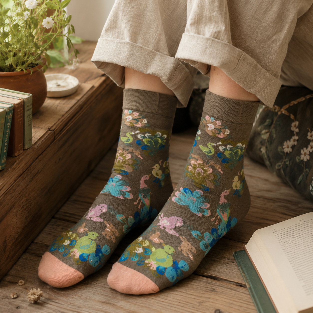 Whimsical Art Crew Socks – Floral, Animal & Abstract Designs