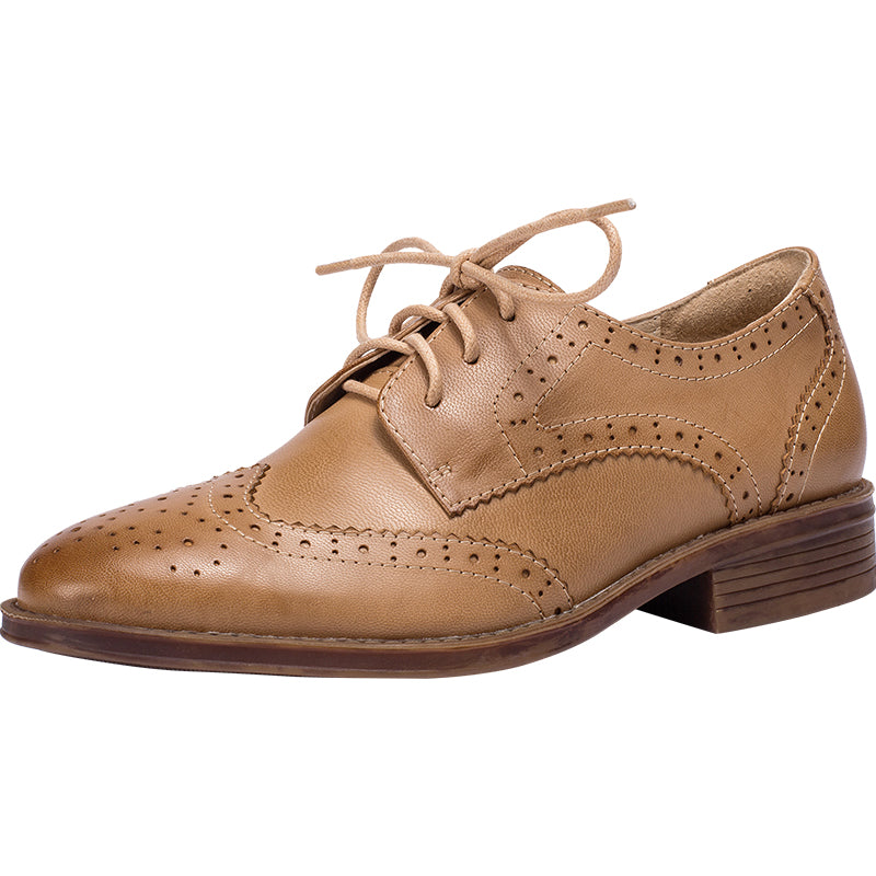 Dwarves Women's Wingtip Shoes Handmade Sheepskin Full Brogues Oxfords Low Heel Elegant Color Blocking(better suited for thin feet)