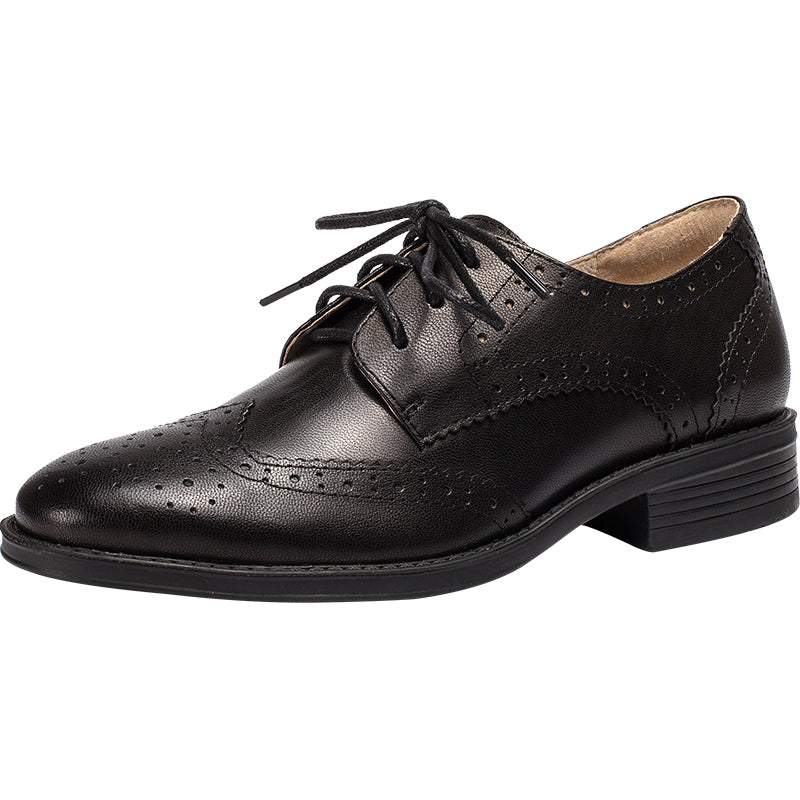 Dwarves Women's Wingtip Shoes Handmade Sheepskin Full Brogues Oxfords Low Heel Elegant Color Blocking(better suited for thin feet)