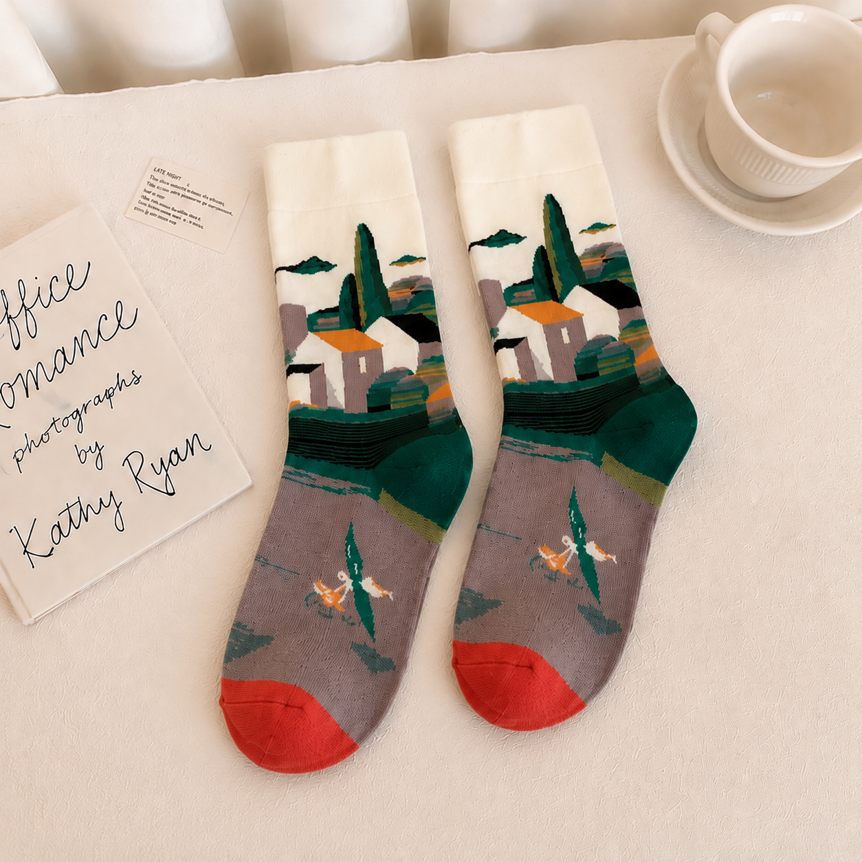 Vintage Art Inspired Crew Socks – Artistic Painting Pattern Cotton Socks for Women & Men