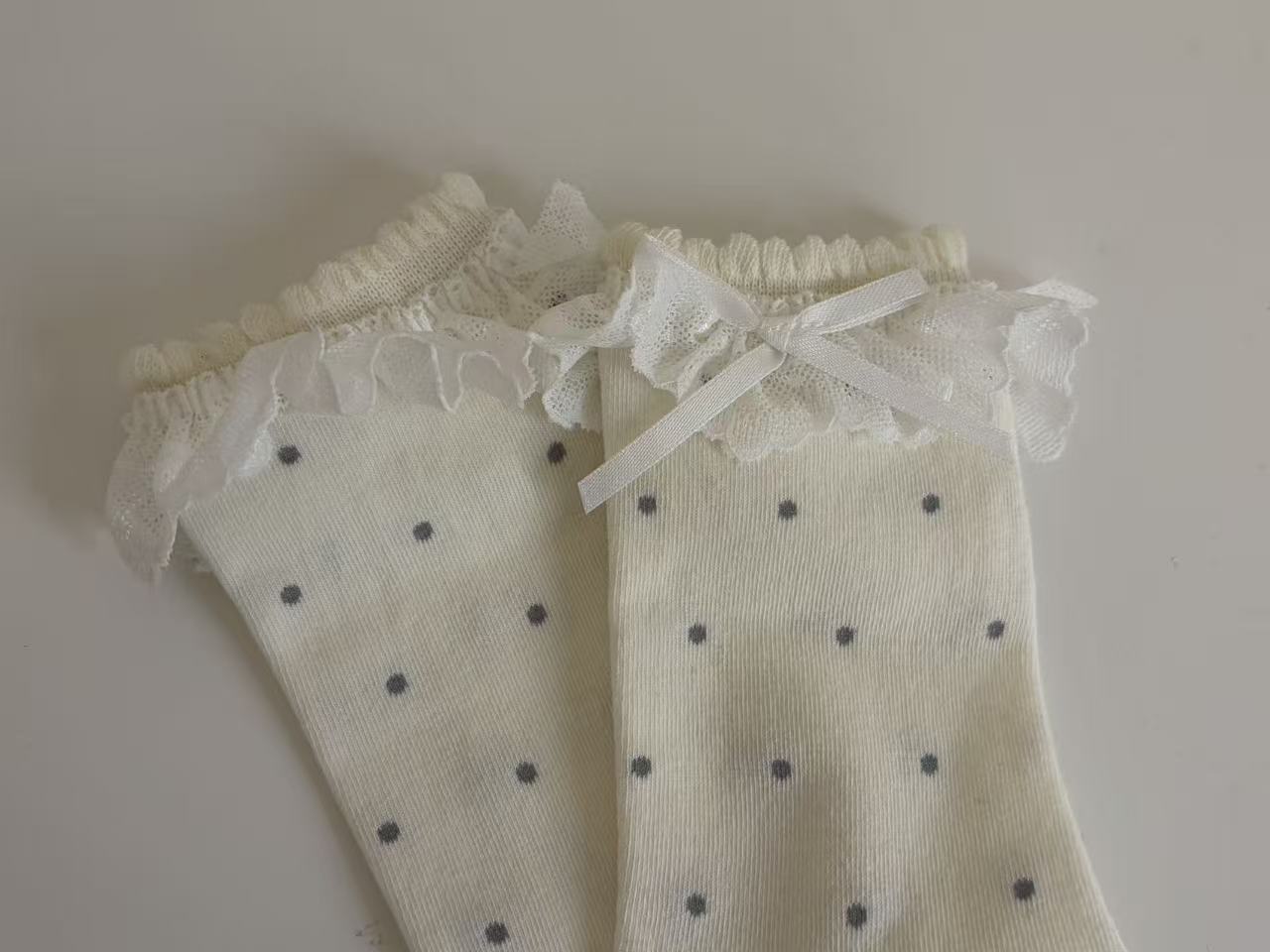 Vintage Polka Dot Lace Ruffle Socks