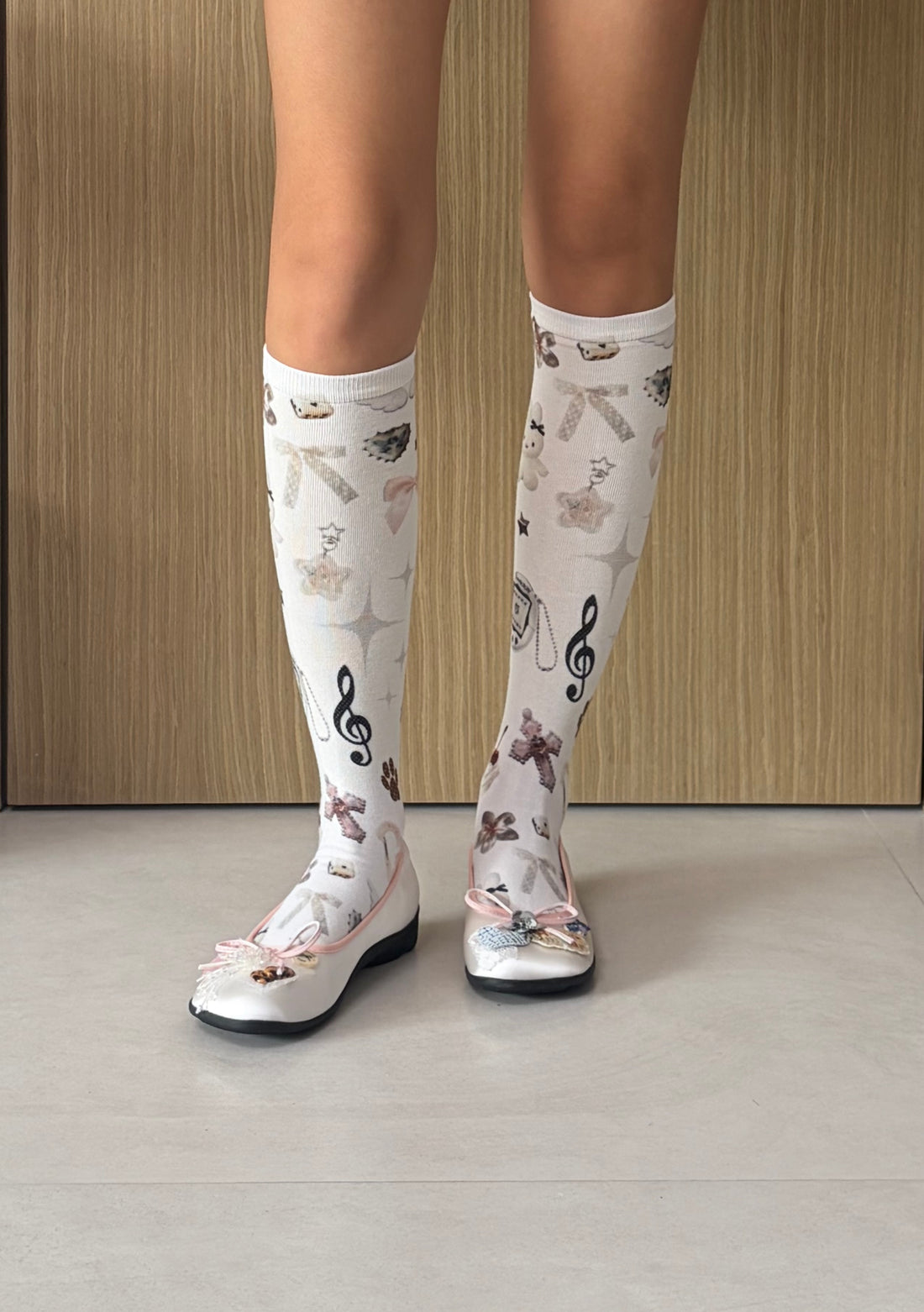 Pink Bow & Paw Print Knee-High Socks