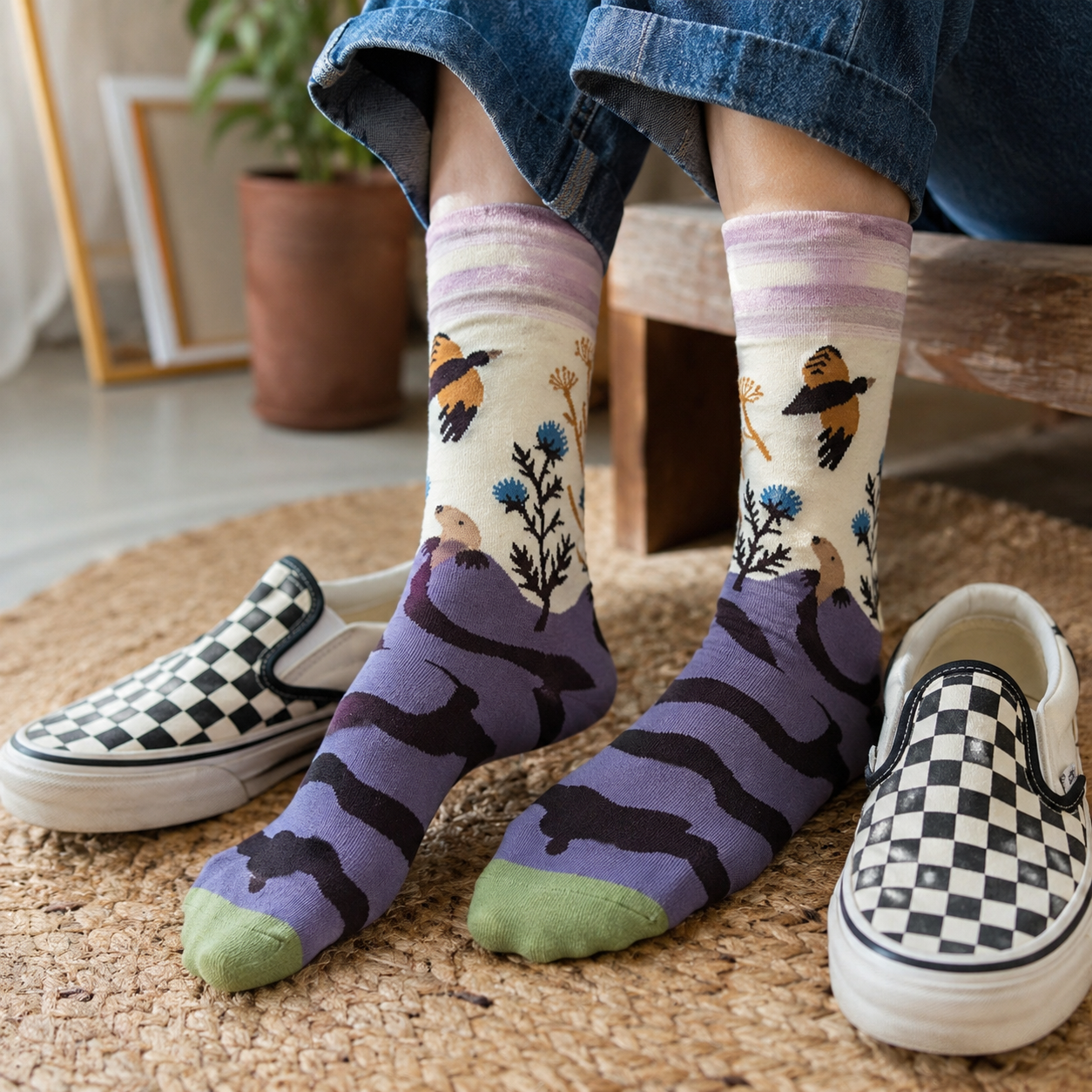 Artistic Nature & Whimsical Pattern Crew Socks – 6 Unique Designs