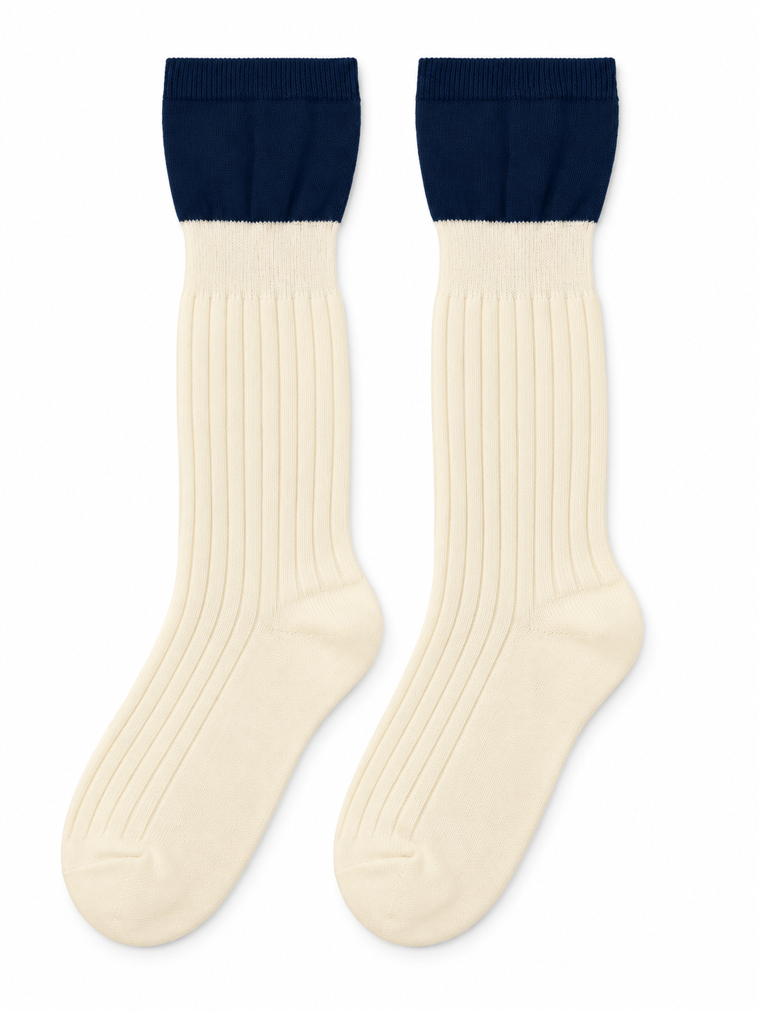 Cream & Navy Ribbed Knee-High Socks