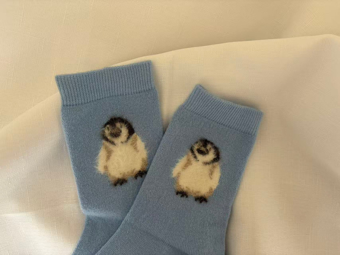 Wool-Blend Fuzzy Animal Motif Crew Socks