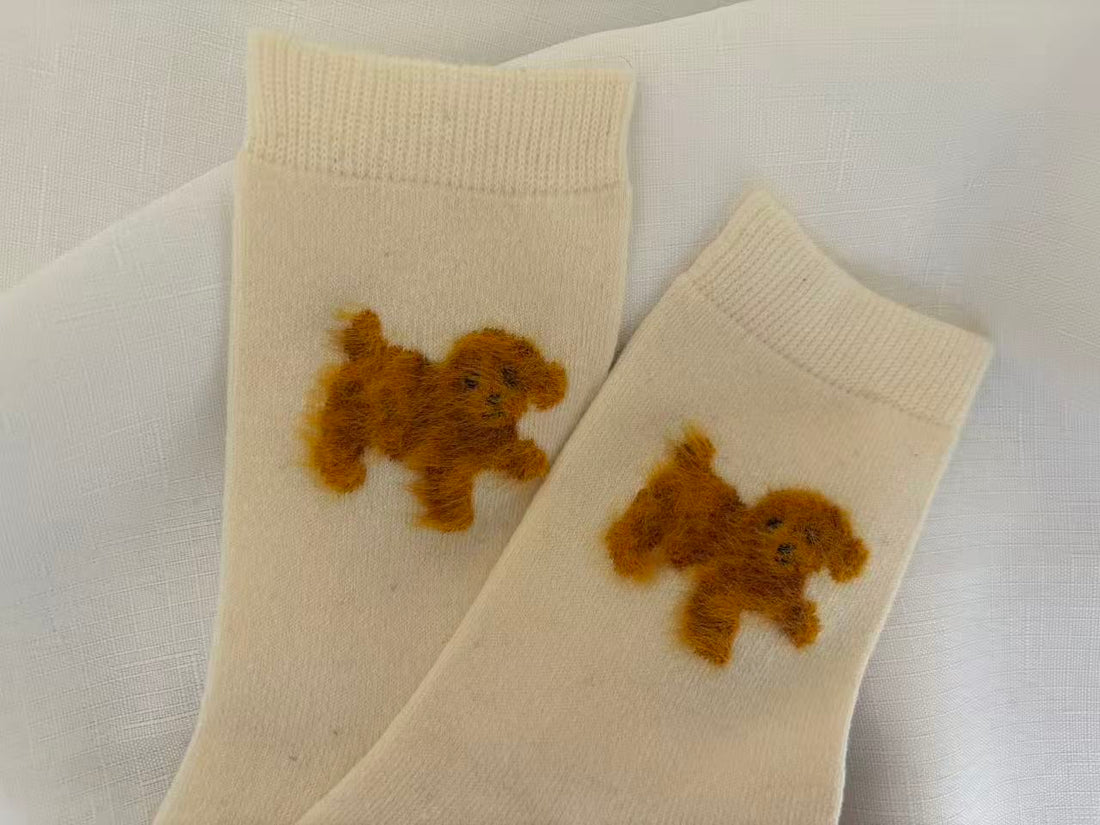 Wool-Blend Fuzzy Animal Motif Crew Socks
