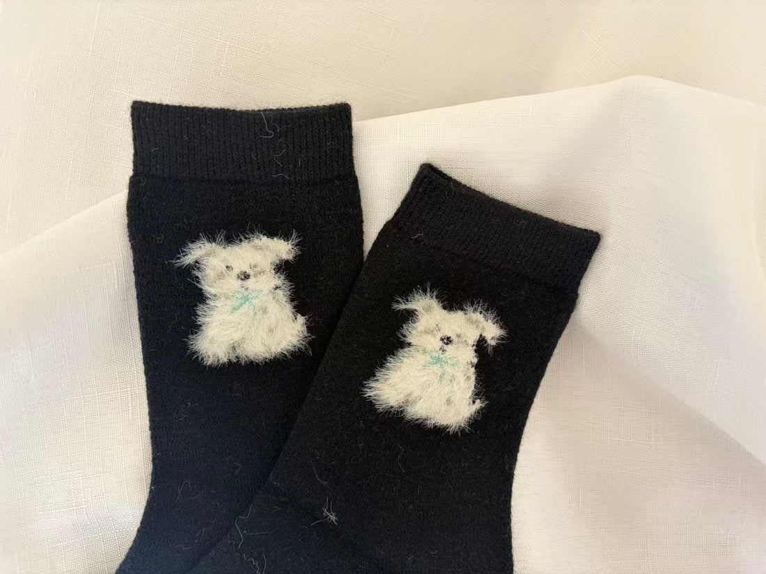 Wool-Blend Fuzzy Animal Motif Crew Socks