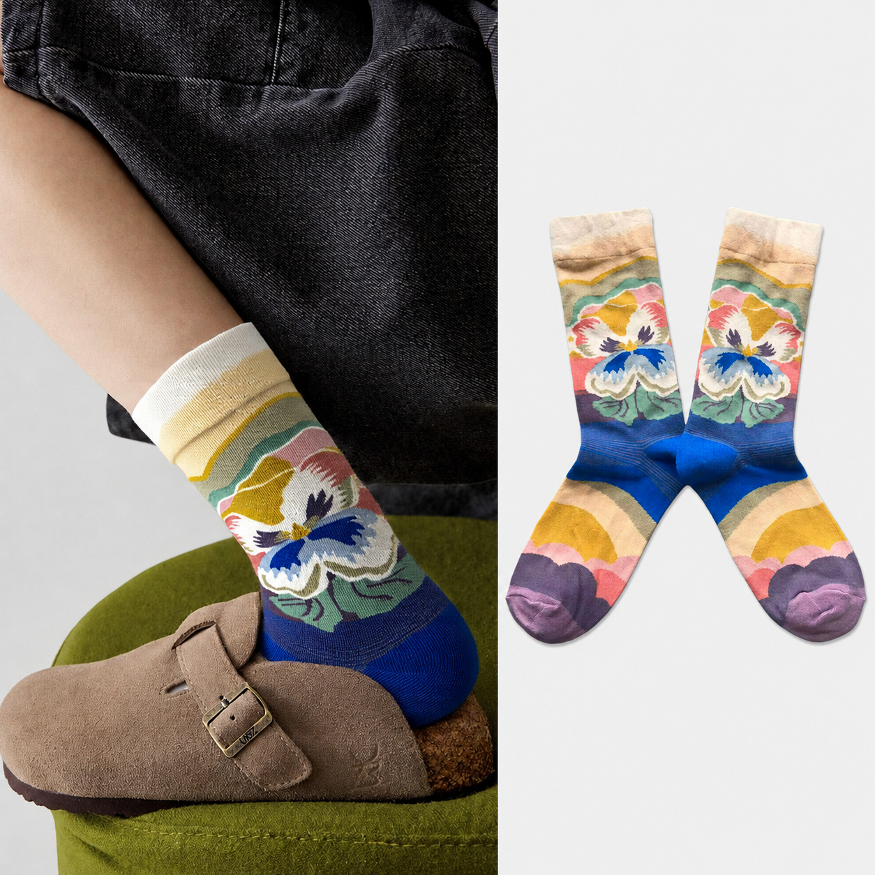 Artistic Floral & Countryside Women’s Crew Socks – Colorful Patterned Everyday Socks