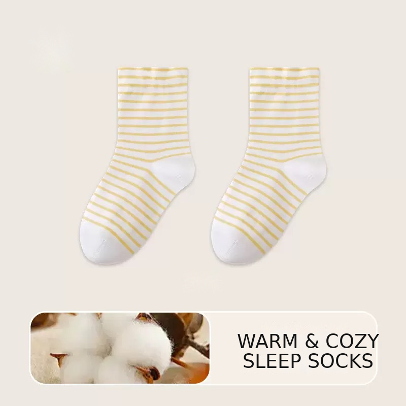 Cozy Striped Loose-Cuff Sleep Socks – Women’s Cotton Mid-Calf Lounge Socks