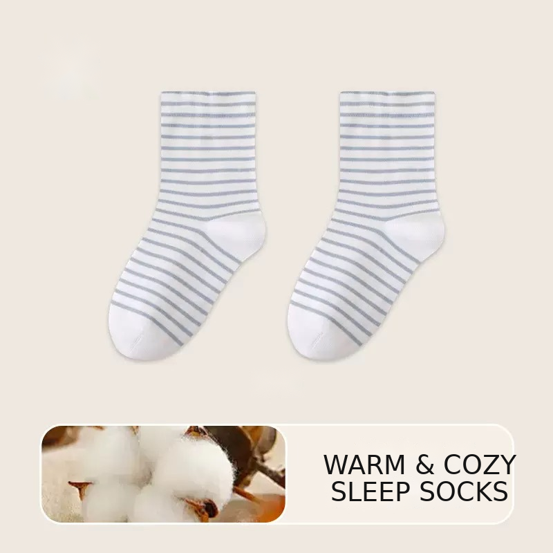 Cozy Striped Loose-Cuff Sleep Socks – Women’s Cotton Mid-Calf Lounge Socks