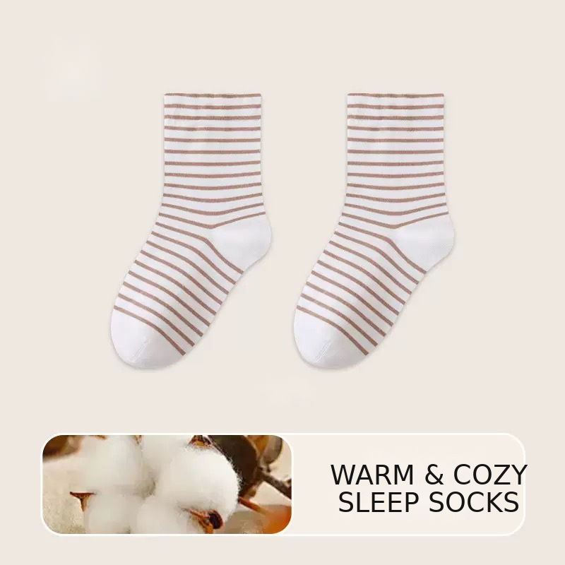 Cozy Striped Loose-Cuff Sleep Socks – Women’s Cotton Mid-Calf Lounge Socks