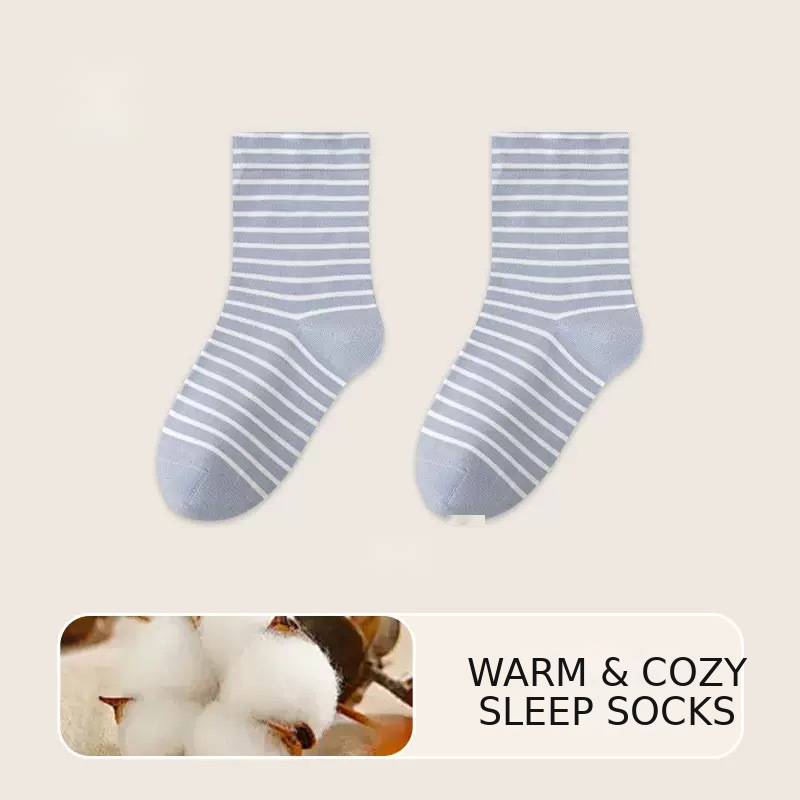 Cozy Striped Loose-Cuff Sleep Socks – Women’s Cotton Mid-Calf Lounge Socks
